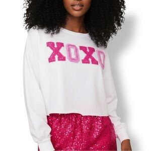 Pink XOXO Rhinestone Cropped White Sweatshirt | M